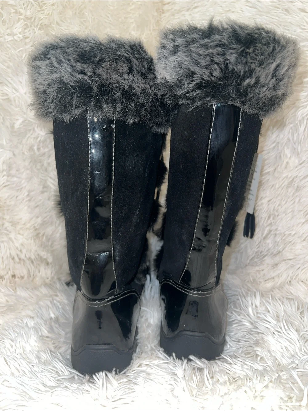 Sporto Black Faux-Fur Trim Lace-Up Winter Boots